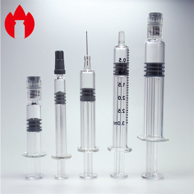 1 ml 2, 25 ml 3 ml 5 ml Seringas de vidro pré- cheias de cor clara Para uso farmacêutico ou cosmético